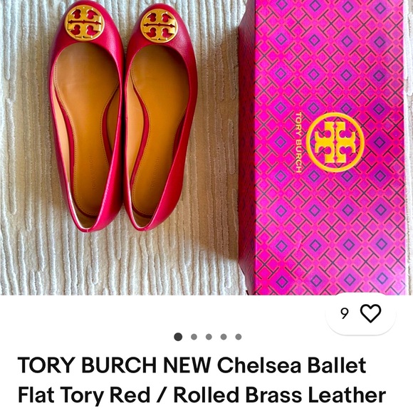 Shoes - Red Leather Flats with Gold Accent